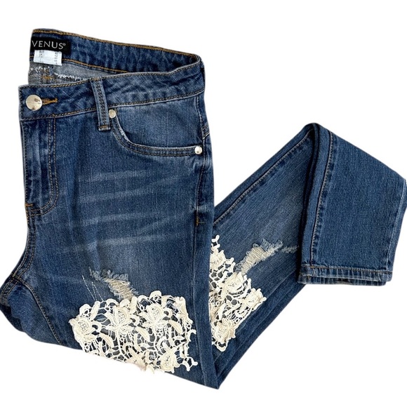 Y2K VENUS Women's Crochet Patch Jeans Size 6 - Picture 1 of 15